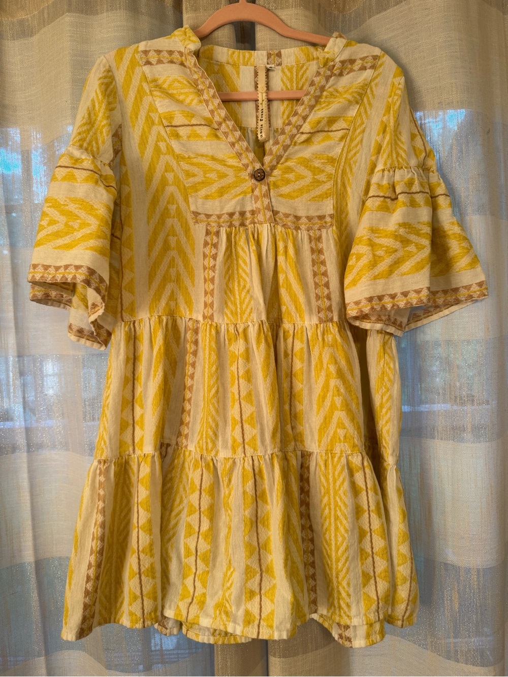 Uncle Frank Yellow Patterned Tiered Mini Dress